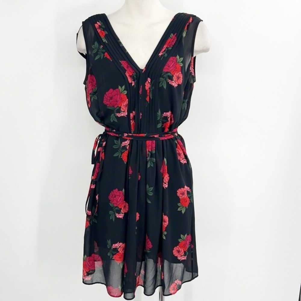 Jack Wills Red and Black Floral Belted Dress size 6